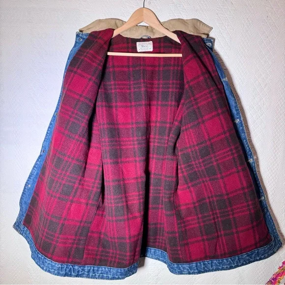 VINTAGE Polo Ralph Lauren authentic Denim Chore Flannel Lined jacket coat L USA! - Picture 13 of 16